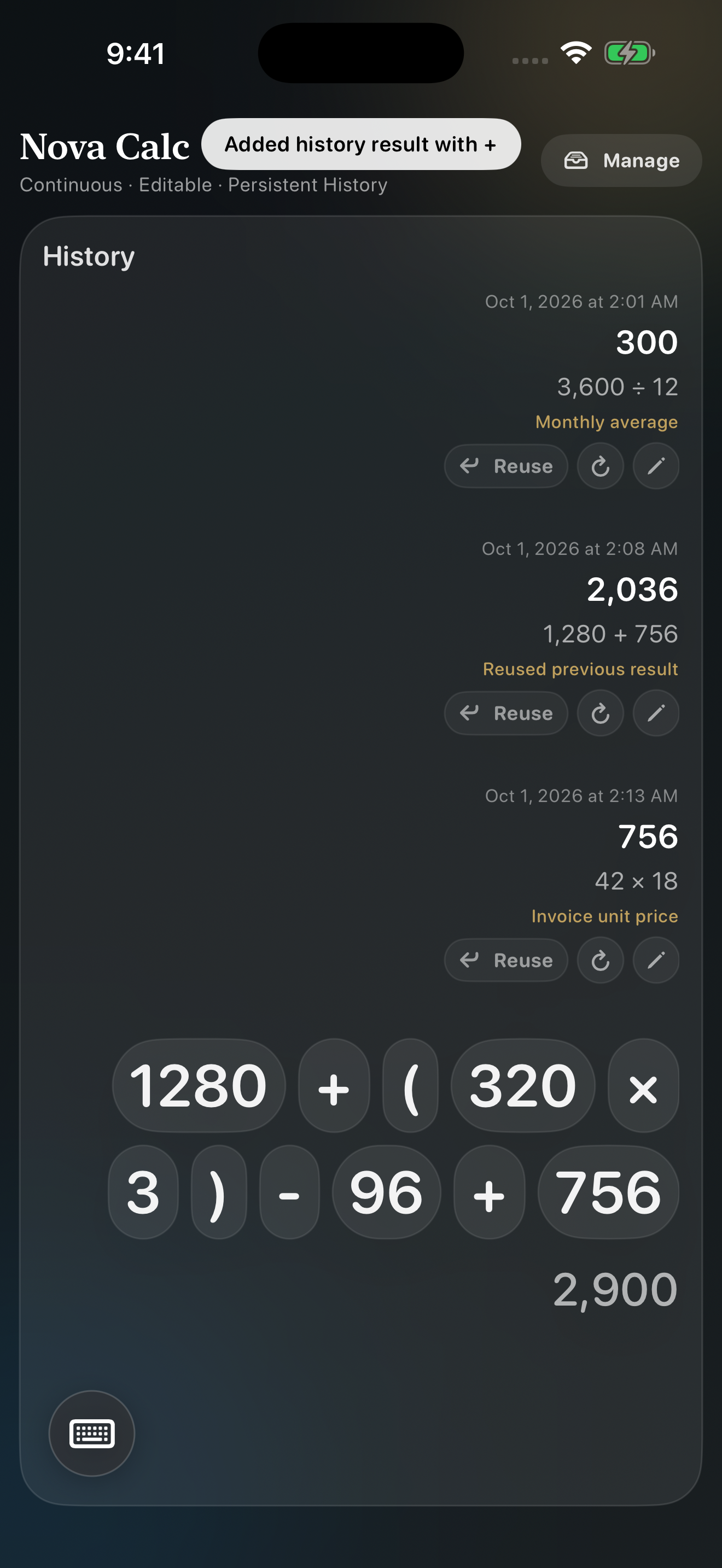 Nova Calc reusing an invoice result in a longer calculation